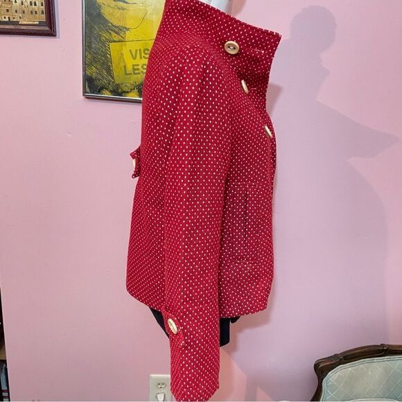 Anthropologie Sanctuary Clothing Retro Red Coat with white Polka Dots - Picture 14 of 14